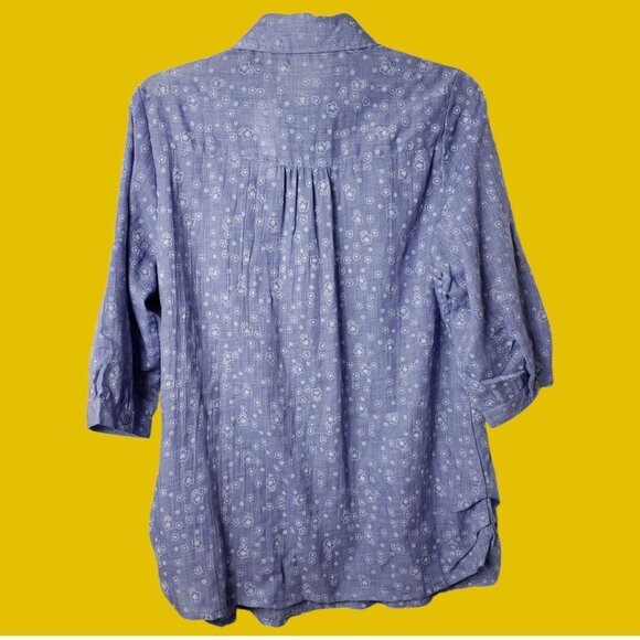 Man Jung Womens Floral Print Pleated 3/4 Sleeve Tunic Shirt Light Purple 44 - Picture 2 of 13